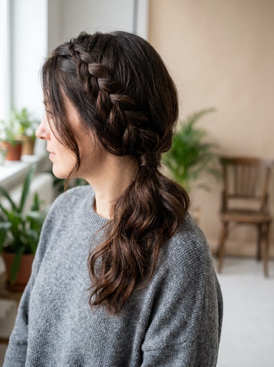 Dutch Braid als einzelner Akzent - Einfache Flechtfrisur